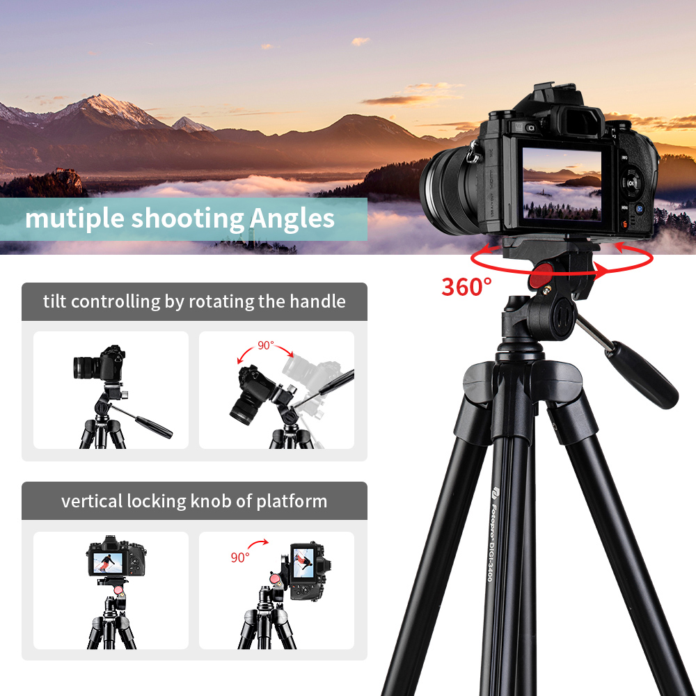 FOTOPRO τρίποδο φωτογράφισης DIGI-3400, πτυσσόμενο έως 121cm, έως 2kg, μαύρο - Image 3