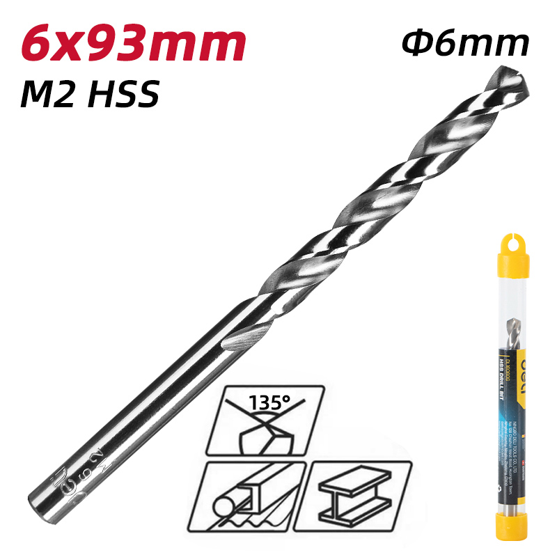 DELI τρυπάνι DL16060G για μέταλλο, M2 HSS, 6x93mm, κυλινδρικό - Image 2