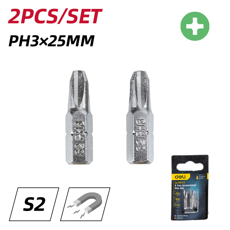 DELI σετ μύτες κατσαβιδιού DL251003, μαγνητικές, PH3x25mm, 2τμχ - Image 2