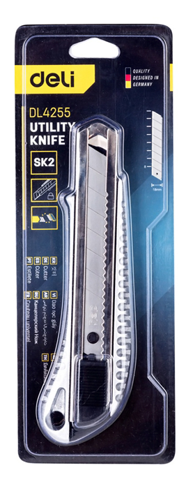 DELI μεταλλικό κοπίδι με ασφάλεια DL4255, 18mm, ασημί - Image 3