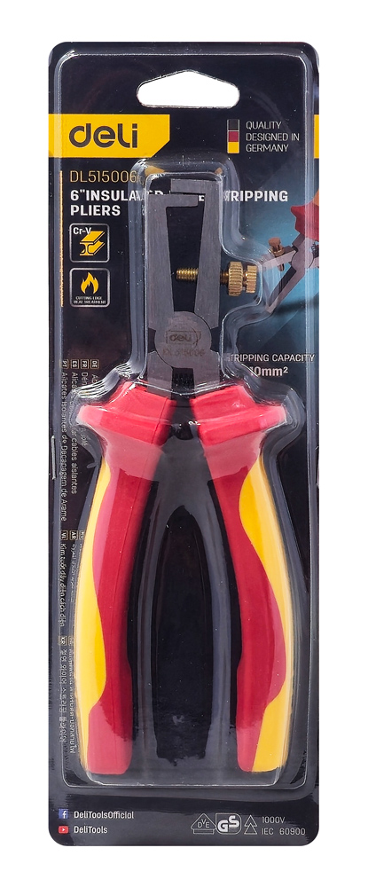 DELI απογυμνωτής καλωδίων ηλεκτρολόγου DL515006, αντιολισθητικές λαβές, ρυθμιζόμενος, VDE 1000V, 160mm - Image 4