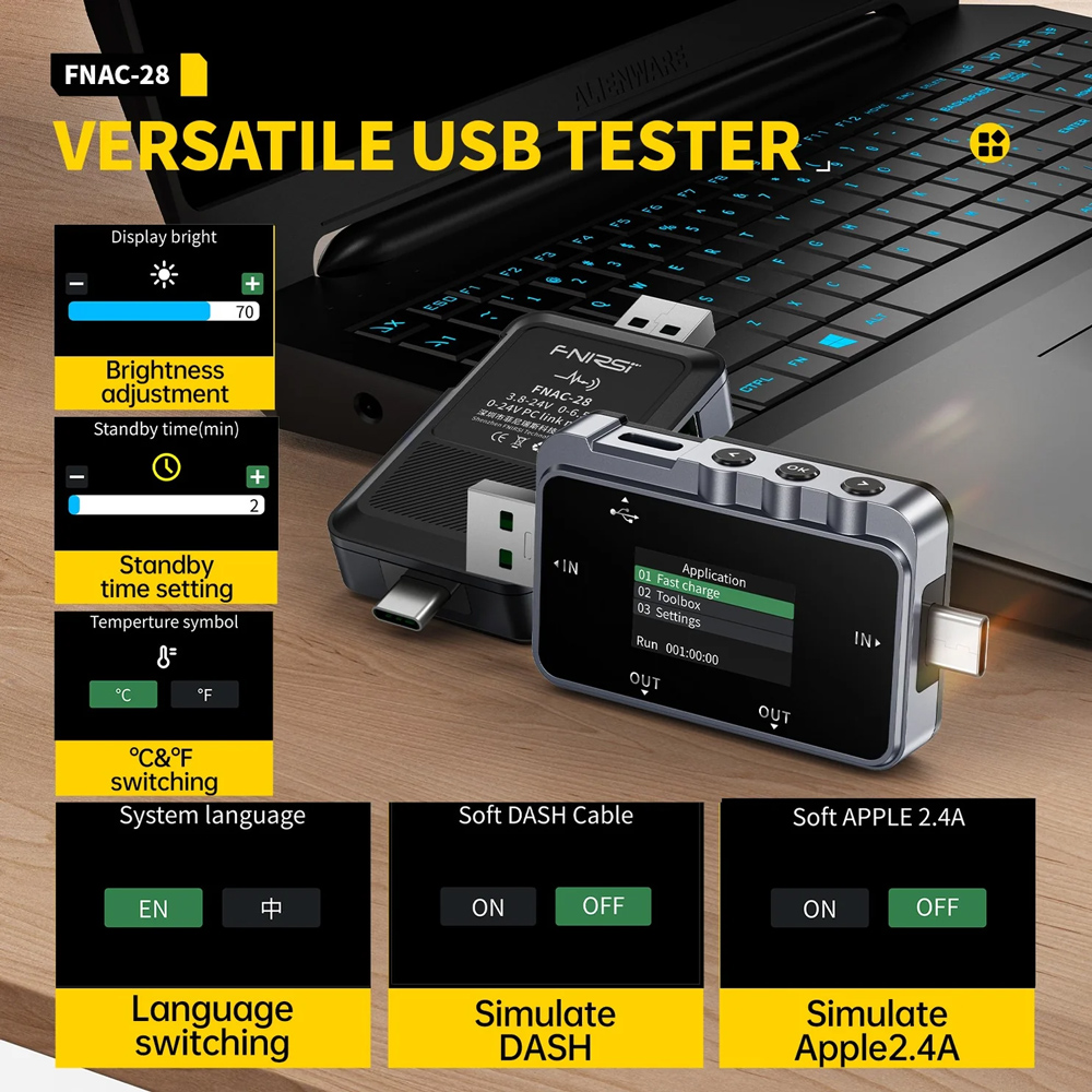 FNIRSI USB tester φόρτισης FNAC-28, USB & USB-C - Image 5