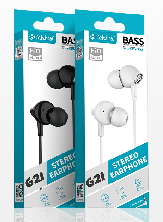 CELEBRAT earphones με μικρόφωνο G21, 3.5mm σύνδεση, Φ12mm, 1.2m, λευκά - Image 4
