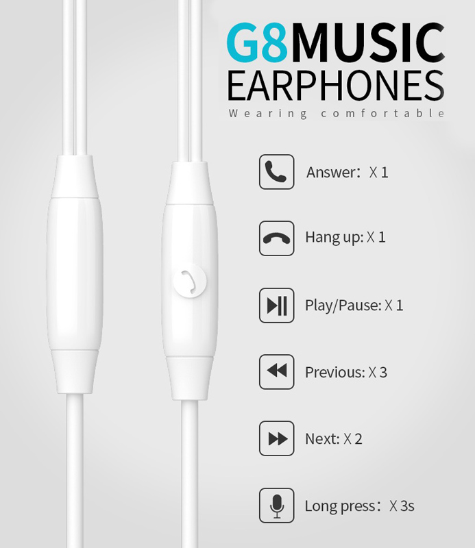 CELEBRAT earphones με μικρόφωνο G8, 3.5mm σύνδεση, Φ14.2mm, 1.2m, λευκά - Image 2