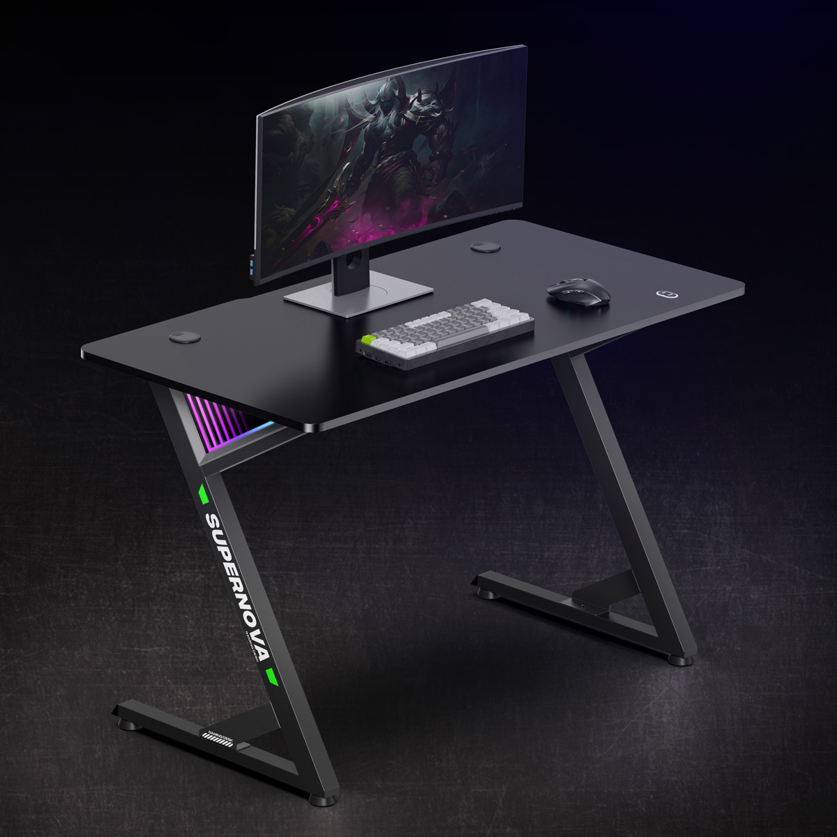 BRATECK gaming γραφείο GMD14-1 με RGB φωτισμό, 120x60x75cm, μαύρο - Image 2