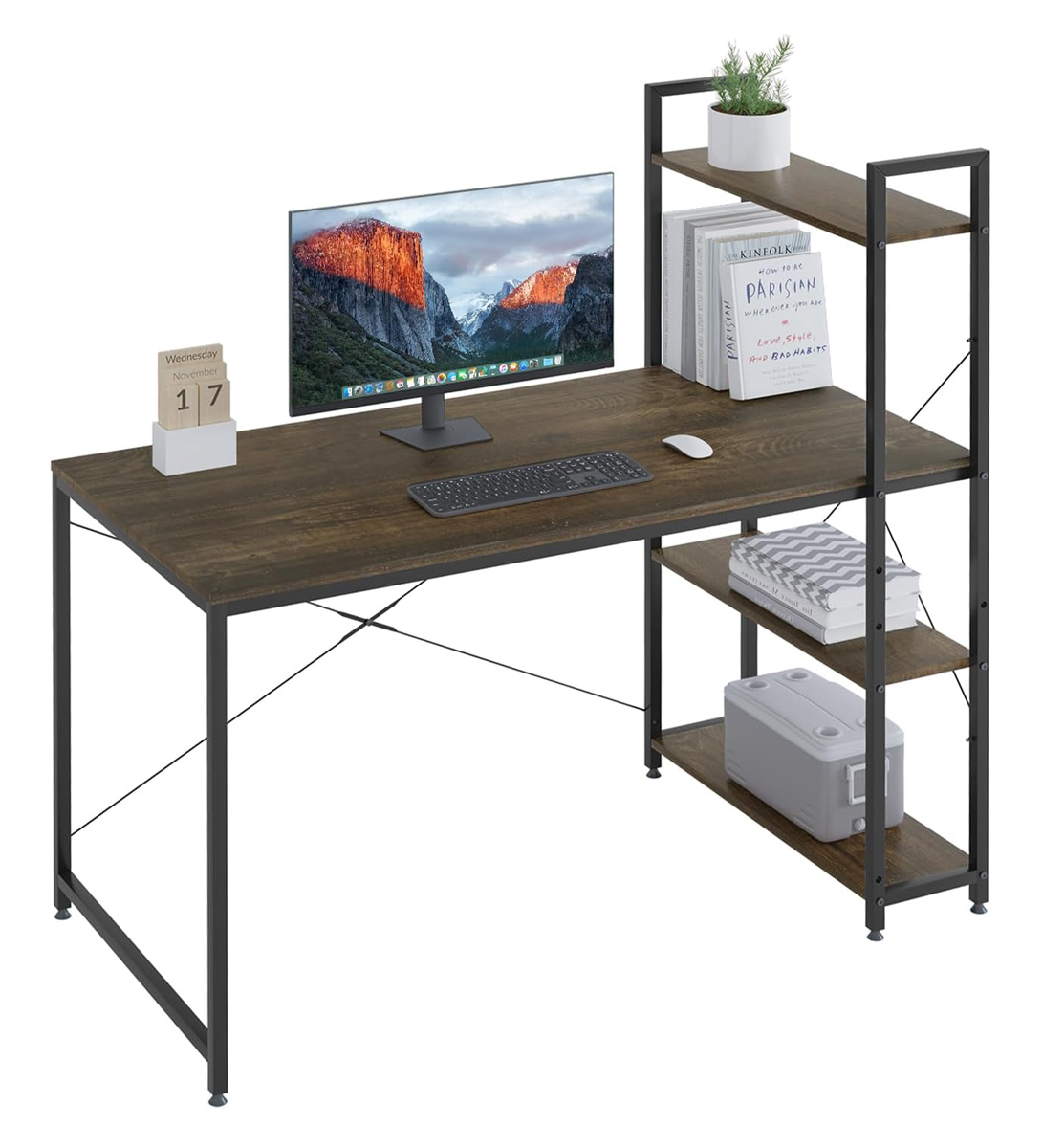 HOME USE γραφείο HUH-0249 με ραφιέρα, 120x60x122cm, καφέ/μαύρο - Image 6