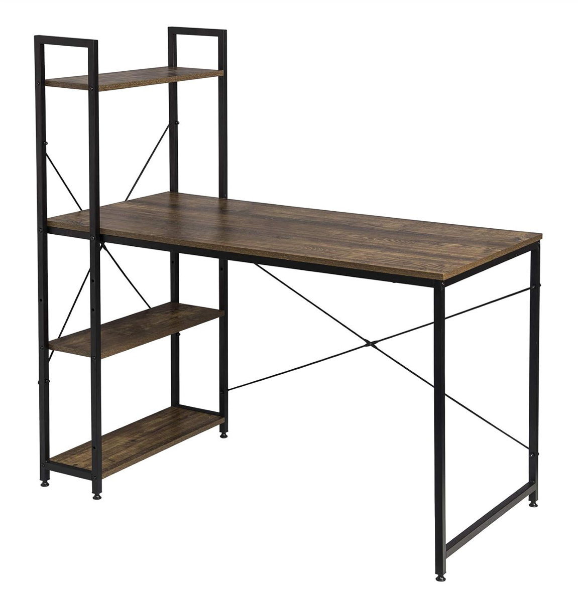 HOME USE γραφείο HUH-0249 με ραφιέρα, 120x60x122cm, καφέ/μαύρο