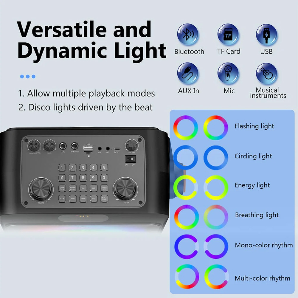 JYX φορητό ηχείο T19-T με 2x μικρόφωνα, 18W, 3000mah, LED, μαύρο - Image 2