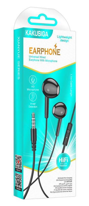 KAKUSIGA earphones με μικρόφωνο KSC-1301, 3.5mm σύνδεση, 14mm, 1.1m, μαύρα - Image 4