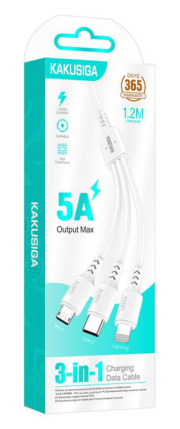 KAKUSIGA καλώδιο USB σε USB-C/Lightning/Micro USB KSC-997, 5A, 1.2m, λευκό - Image 4