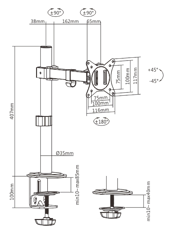 BRATECK βάση γραφείου οθόνης LDT66-C011, 17-32", έως 9kg - Image 5
