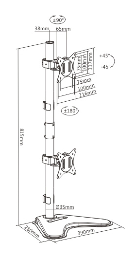 BRATECK βάση γραφείου για 2x οθόνες LDT66-T02V, 17-32", έως 9kg - Image 5
