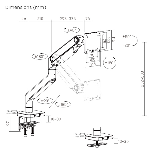 BRATECK βάση γραφείου οθόνης LDT74-C012UC, 17-49", έως 20kg, heavy duty - Image 10