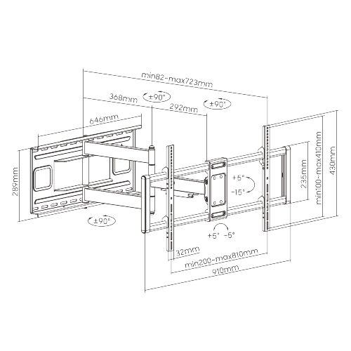 BRATECK επιτοίχια βάση τηλεόρασης LPA77-483, 43-90", 80kg, heavy duty, full motion - Image 7