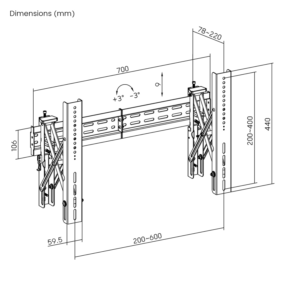 BRATECK επιτοίχια βάση τηλεόρασης LVW02E-46T, 37-70", έως 70kg, Pop-Out - Image 9