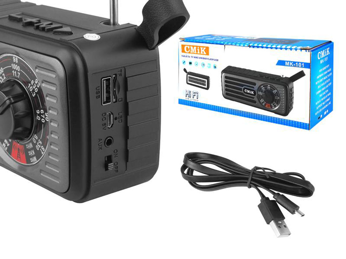 CMIK φορητό ραδιόφωνο & ηχείο MK-101, ηλιακό, BT/USB/TF/AUX, μαύρο - Image 3