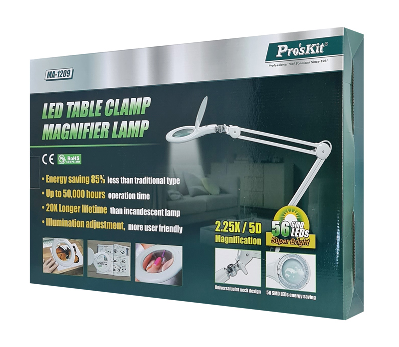 PROSKIT μεγεθυντικός φακός MA-1209LI με σφιγκτήρα, LED, 5D 2.25x, λευκός - Image 6