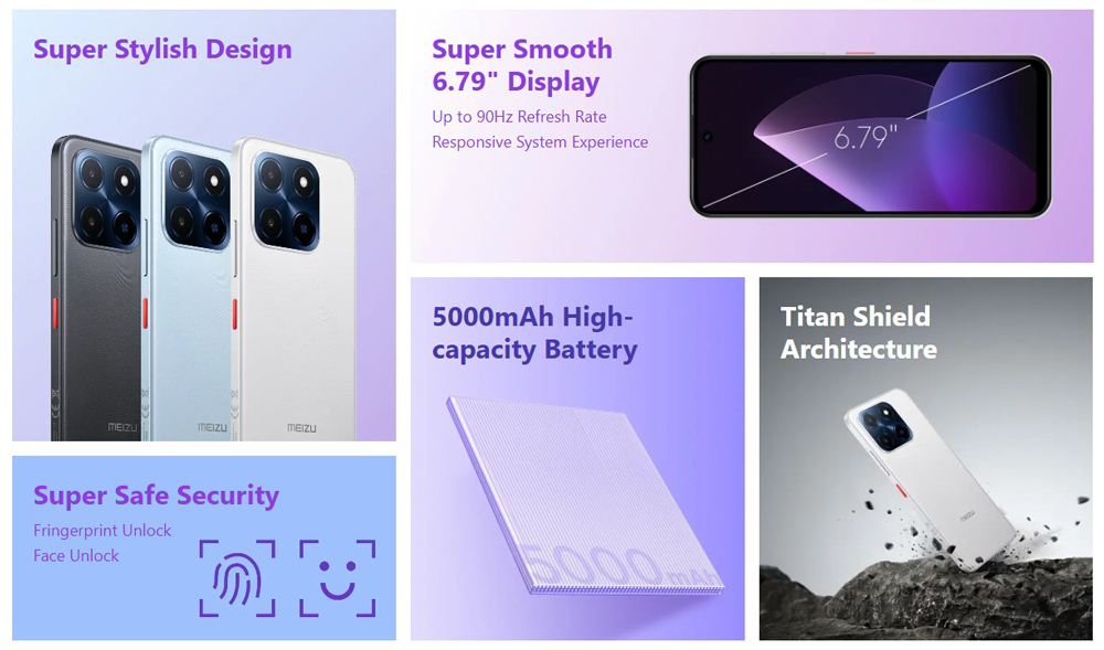 MEIZU smartphone Mblu 22, 6.79", 3/64GB, 5000mAh, λευκό - Image 2