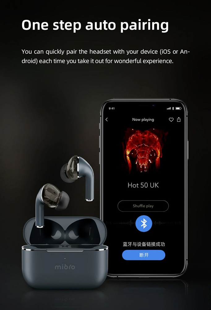 MIBRO earphones με θήκη φόρτισης M1, TWS, ENC, 25/350mAh, μπλε - Image 6