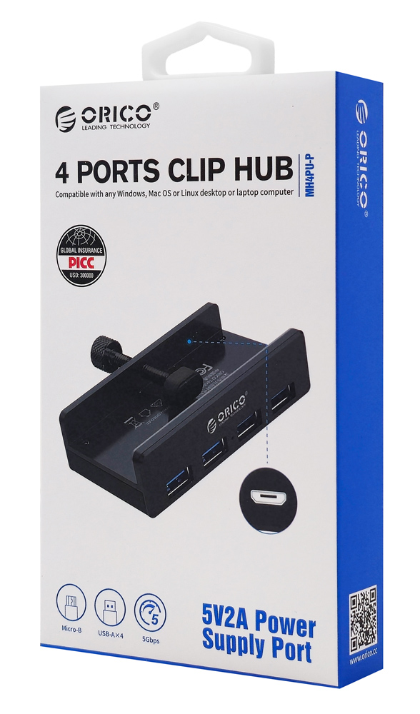 ORICO USB hub MH4PU-P με σφιγκτήρα, 4x θυρών, 5Gbps, USB σύνδεση, μαύρο - Image 6