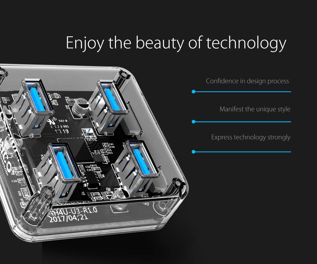 ORICO USB hub MH4U-U3, 4x θυρών, 5Gbps, διάφανο - Image 5