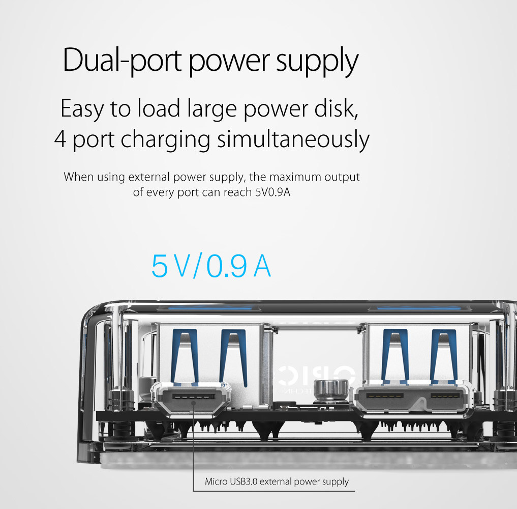 ORICO USB hub MH4U-U3, 4x θυρών, 5Gbps, διάφανο - Image 6
