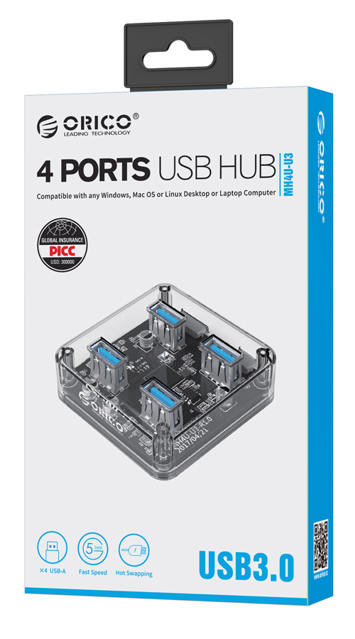 ORICO USB hub MH4U-U3, 4x θυρών, 5Gbps, διάφανο - Image 10