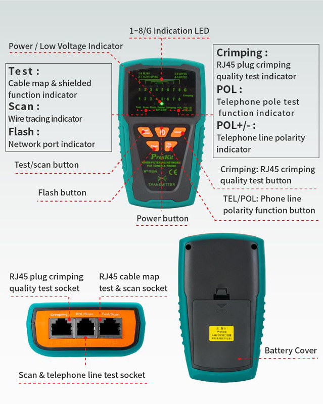 PROSKIT tester καλωδίων δικτύου MT-7029N για RJ45/11/12 - Image 9