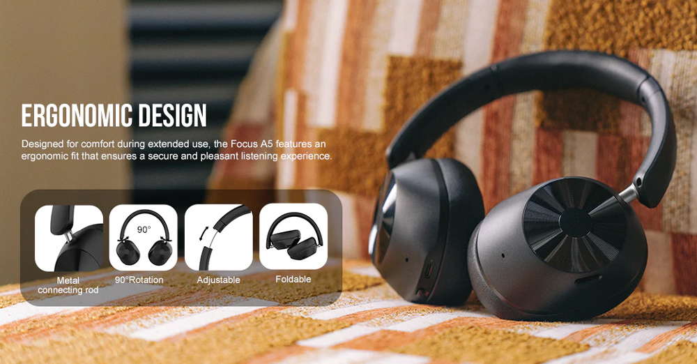 ONEODIO headphones Focus A5, ενσύρματα & ασύρματα, Hybrid ANC, 40mm, 600mAh, μαύρο - Image 8