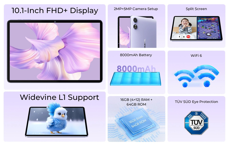 OUKITEL tablet OT6, 10.1" FHD+, 4/64GB, 8000mAh, Android 13, γκρι - Image 2