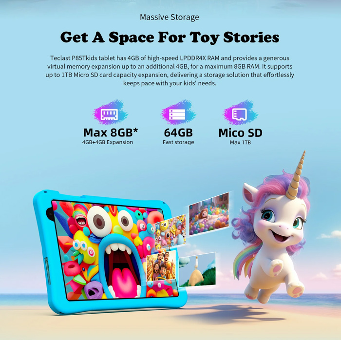TECLAST tablet P85T Kids, 8" HD, 4/64GB, Android 14, 5000mAh, ροζ - Image 14
