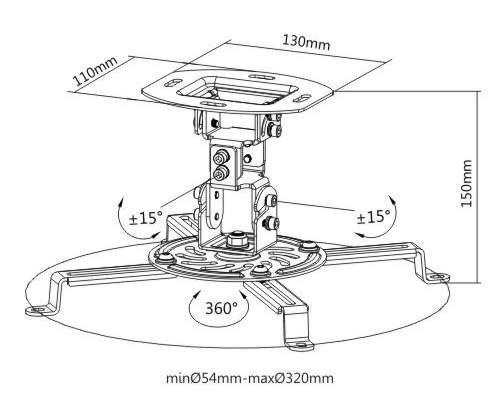 BRATECK Βάση για projectors PRB-18F, οροφής, 360° περιστροφή, έως 13.5kg - Image 3