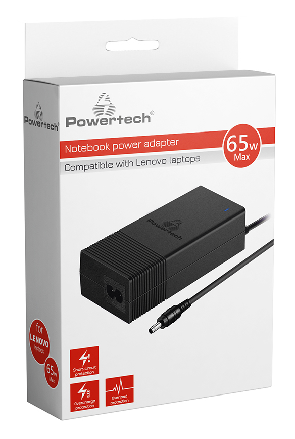 POWERTECH φορτιστής laptop PT-1038 για Lenovo, 65W, 1.8m, μαύρος - Image 2