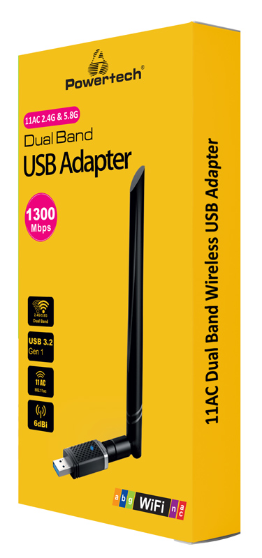 POWERTECH ασύρματος USB αντάπτορας δικτύου PT-1132, 1300Mbps, 2.4/5GHz - Image 4
