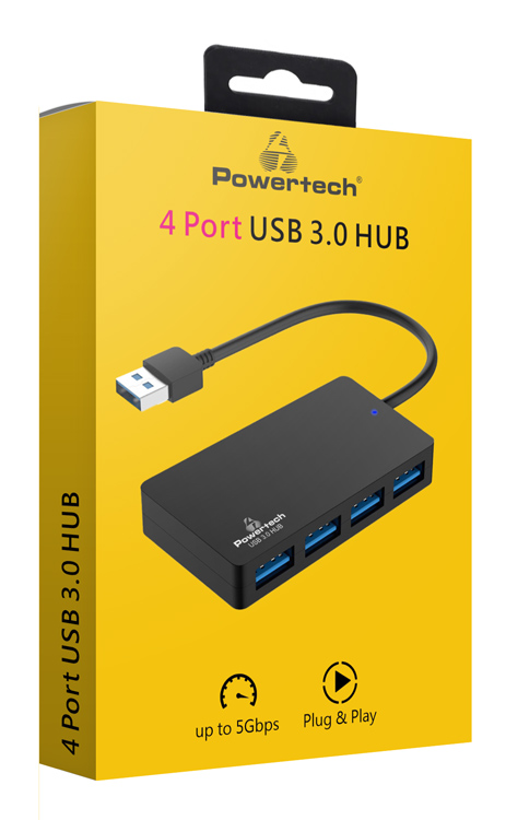 POWERTECH USB hub PT-1145, 4x θυρών, 5Gbps, USB σύνδεση, μαύρο - Image 2
