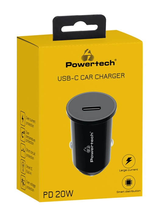 POWERTECH φορτιστής αυτοκινήτου PT-1146, USB-C, 20W PD, μαύρος - Image 3