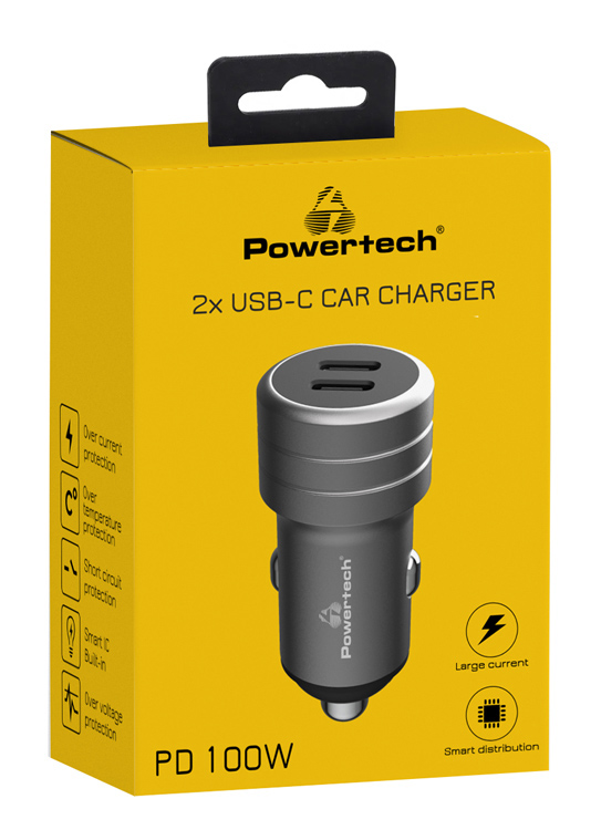 POWERTECH φορτιστής αυτοκινήτου PT-1149, 2x USB-C, 100W PD, γκρι - Image 3