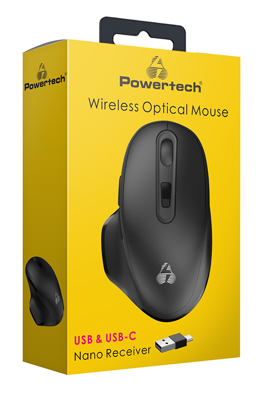 POWERTECH ασύρματο ποντίκι PT-1152, USB & USB-C δέκτη, 1600DPI, μαύρο - Image 3