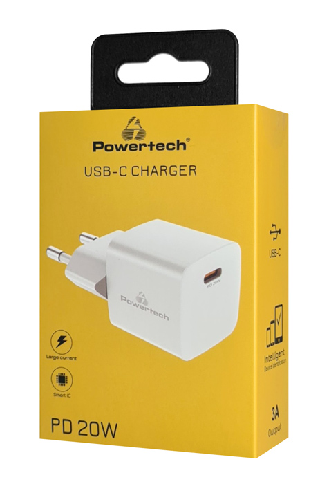 POWERTECH φορτιστής τοίχου PT-1223, USB-C, 20W, λευκός - Image 3