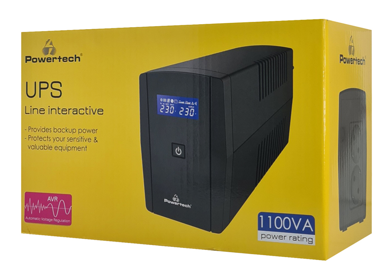 POWERTECH UPS Line Interactive PT-1296 με οθόνη, 1100VA, 660W, 2x Schuko - Image 3