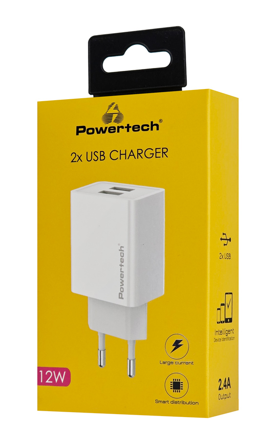POWERTECH φορτιστής τοίχου PT-1321, 2x USB, 12W, λευκός - Image 2