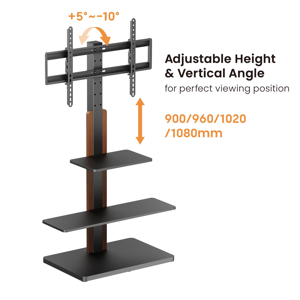 POWERTECH βάση τηλεόρασης δαπέδου PT-1422, 32-75", έως 40kg, με ράφια - Image 3