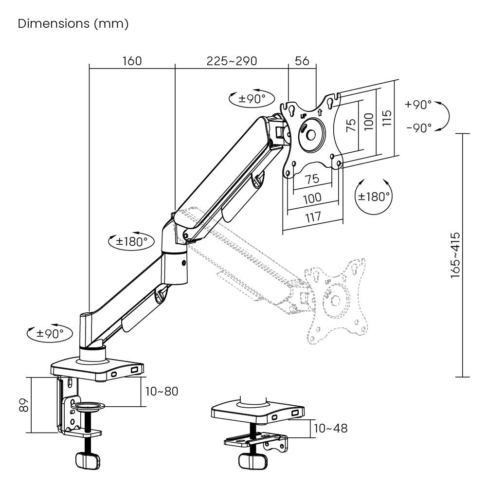 POWERTECH βάση γραφείου οθόνης PT-1424, 17-32", έως 9kg - Image 7