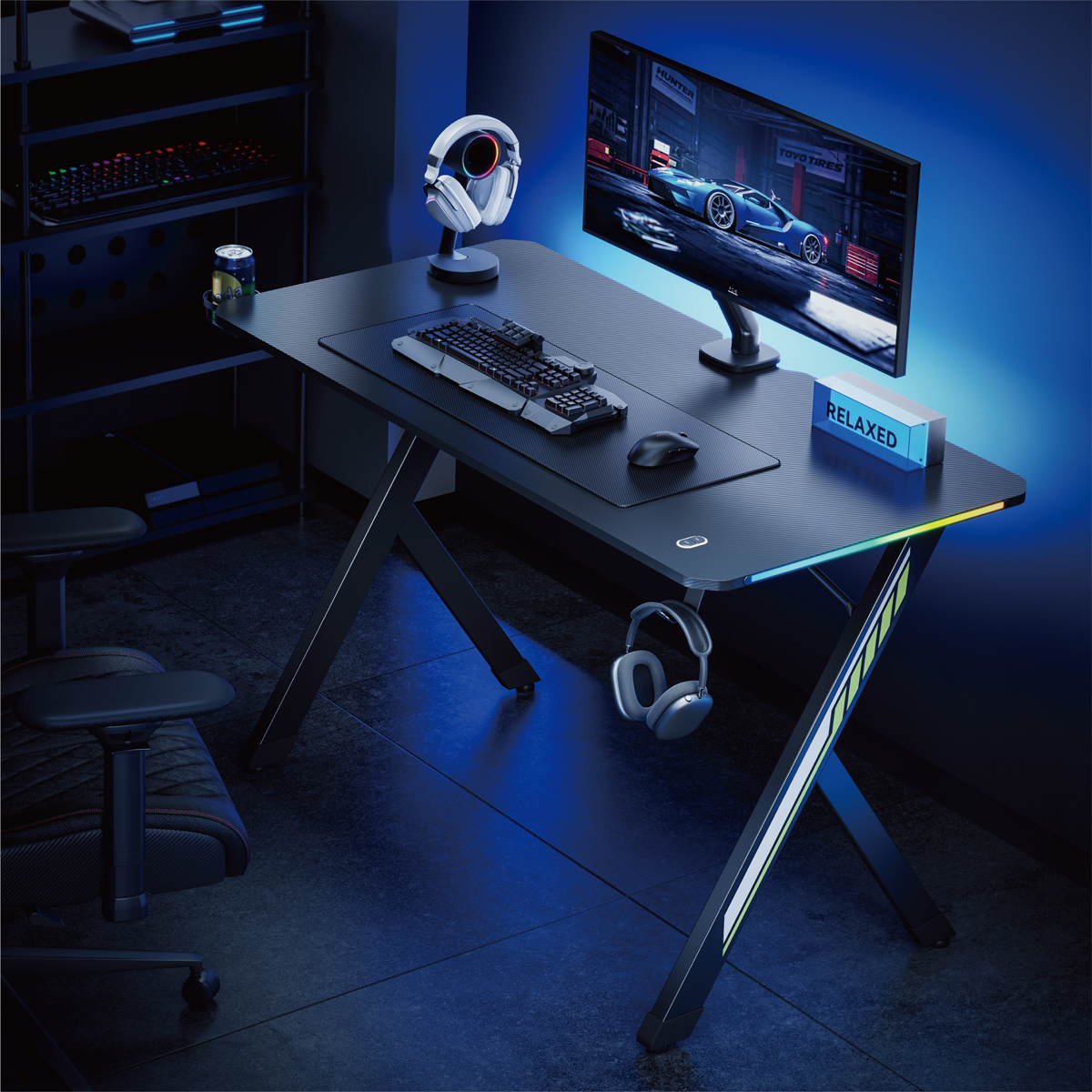 POWERTECH gaming γραφείο PT-1498 με RGB φωτισμό, 120x60x75cm, μαύρο - Image 2