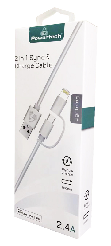 POWERTECH καλώδιο USB σε Micro/Lightning PT-707, MFi, 2.4A, 1m, λευκό - Image 2