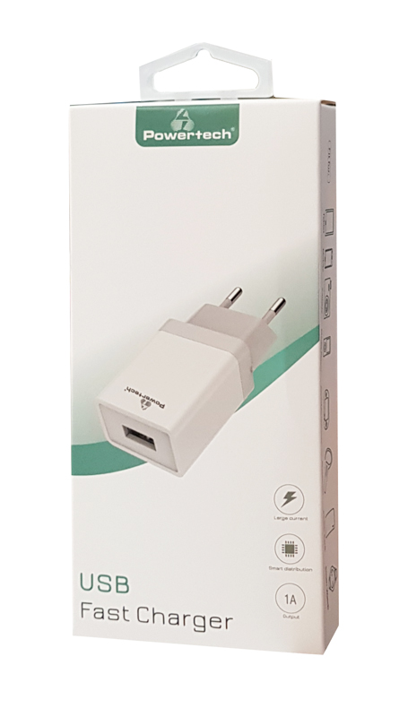 POWERTECH φορτιστής τοίχου PT-759, USB, 1A, λευκός - Image 2