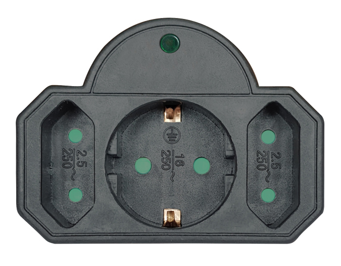 POWERTECH αντάπτορας ρεύματος PT-817 με προστασία υπέρτασης, 1x schuko, 2x euro, 16A, μαύρος