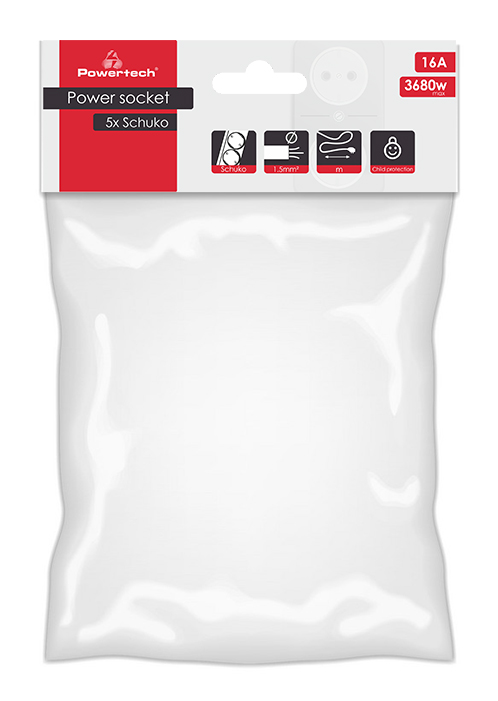 POWERTECH πολύπριζο PT-869, 5x schuko, 16A, 1.5m, λευκό - Image 2