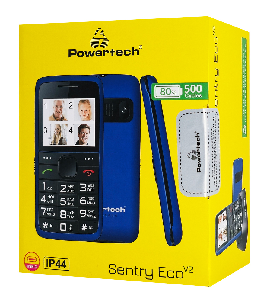 POWERTECH κινητό τηλέφωνο Sentry Eco V2, dual SIM, πλήκτρο SOS, μπλε - Image 3