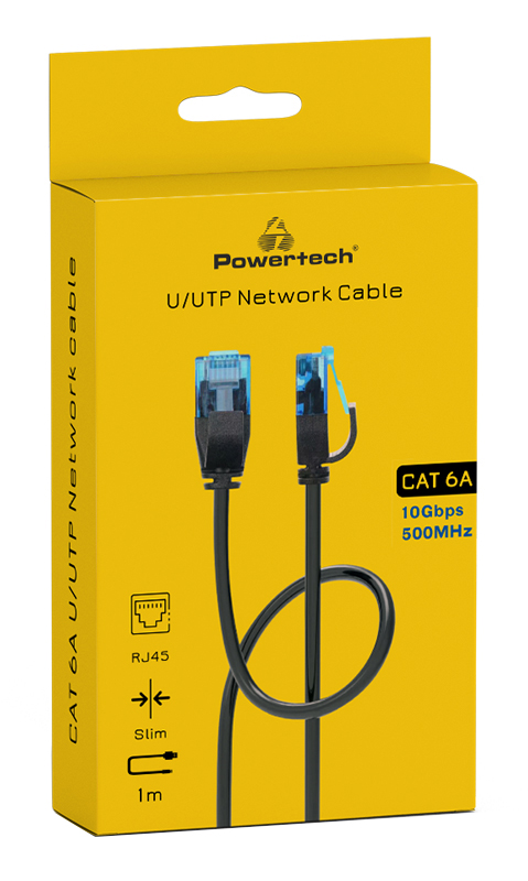 POWERTECH καλώδιο δικτύου PTR-0142 Cat 6a U/UTP, copper, slim, 1m, μαύρο - Image 2